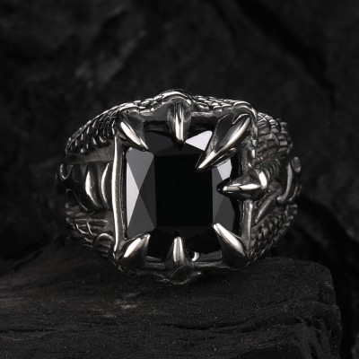 Cool Dragon Claw Stainless Steel Black CZ Ring