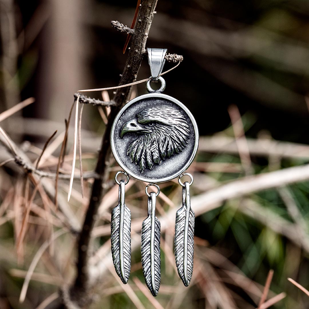 Indian Eagle Feather Stainless Steel Pendant
