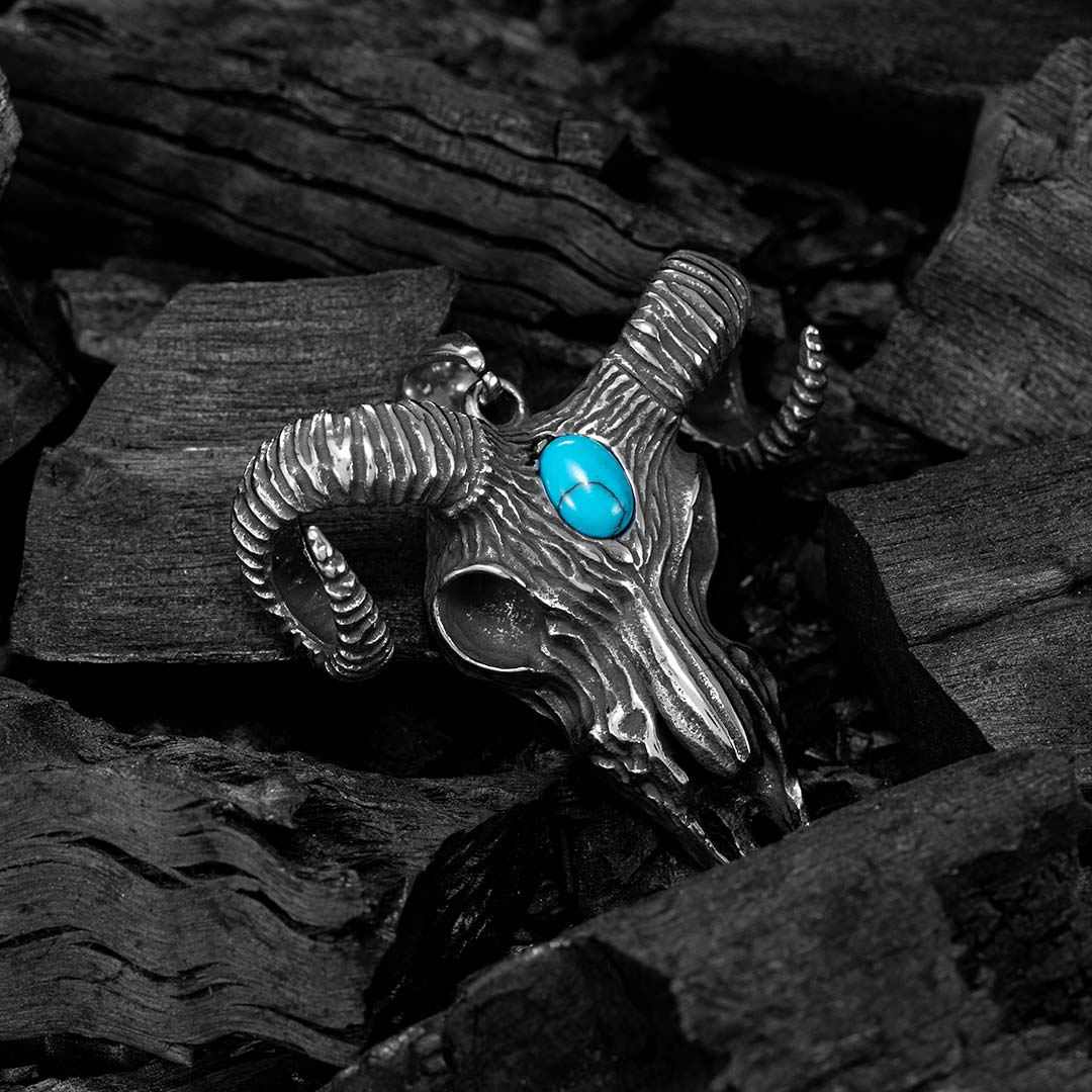  Ram GOAT with Turquoise Stainless Steel Pendant