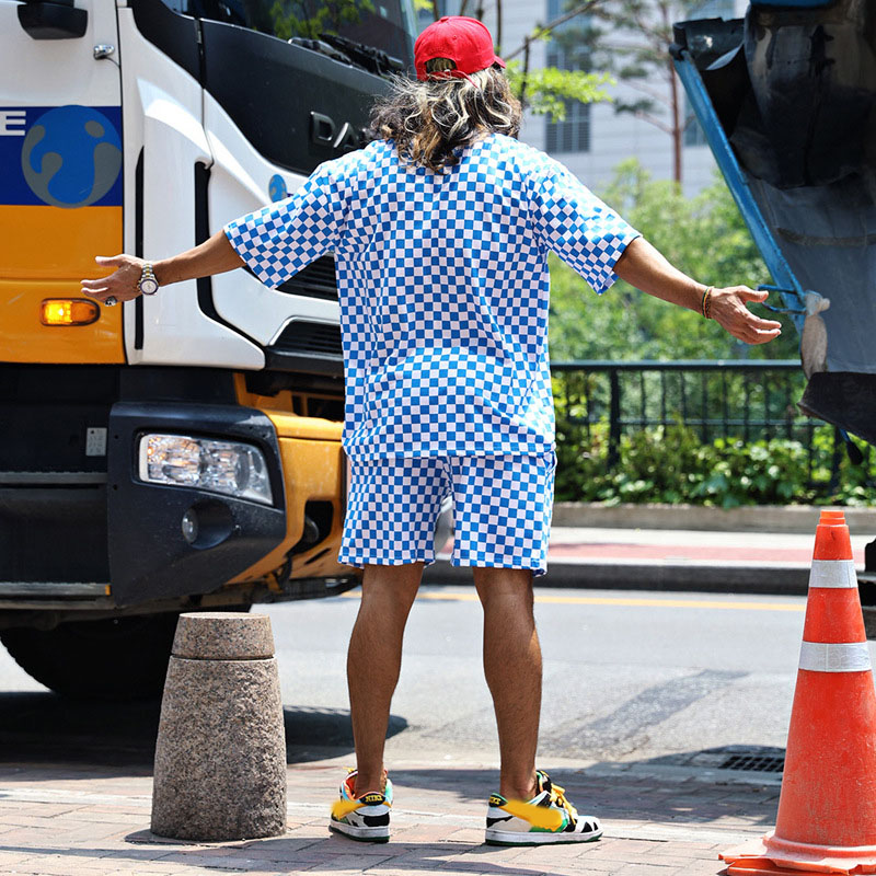 Loose Casual Short-sleeved T-shirt + Checkerboard Shorts Two-piece Set