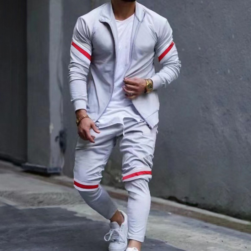 Slim Long-sleeved Cardigan Sweater + Color Matching Casual Pants Two-piece Sports Set