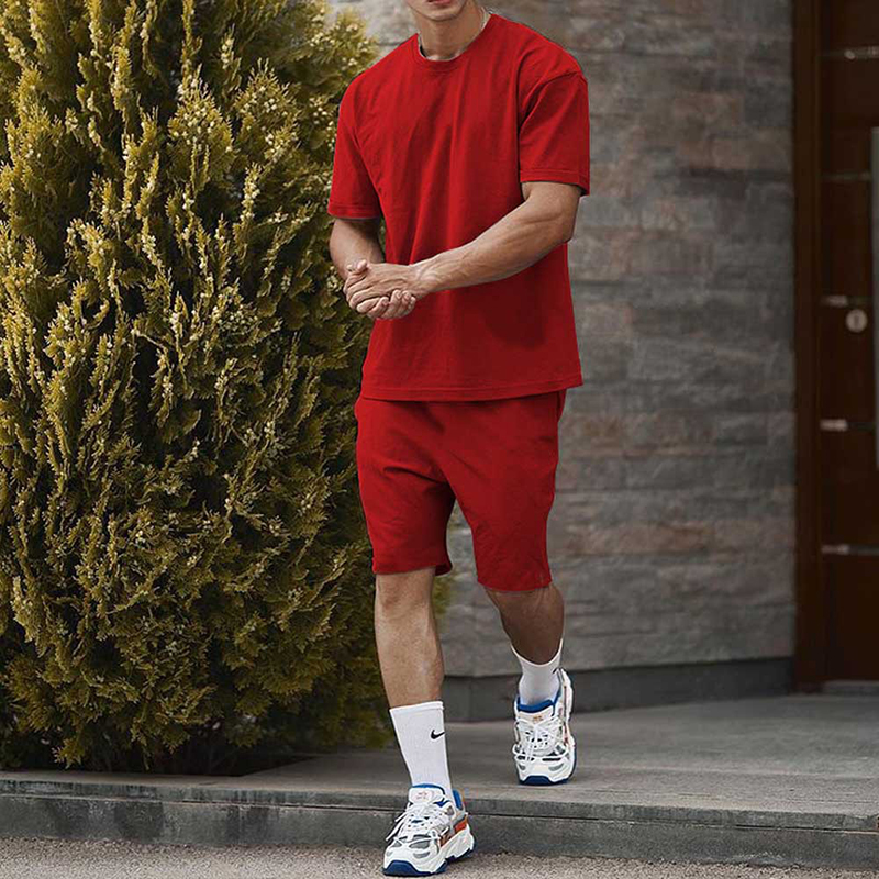 Casual Solid Color Short-sleeved T-shirt + Shorts Sports Suit