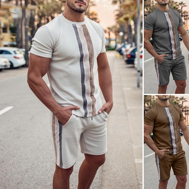 Striped Short Sleeve + Shorts Sports Suit