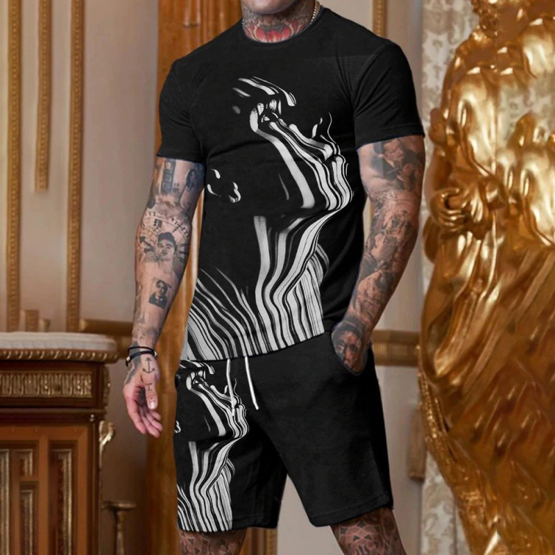 Graphic Print Button Front Shirt & Shorts Set