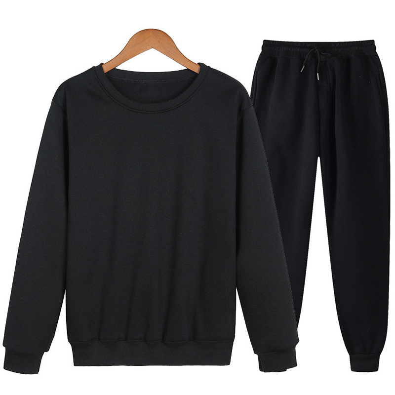 Classic Solid Color Crew Neck Sweatshirt Set