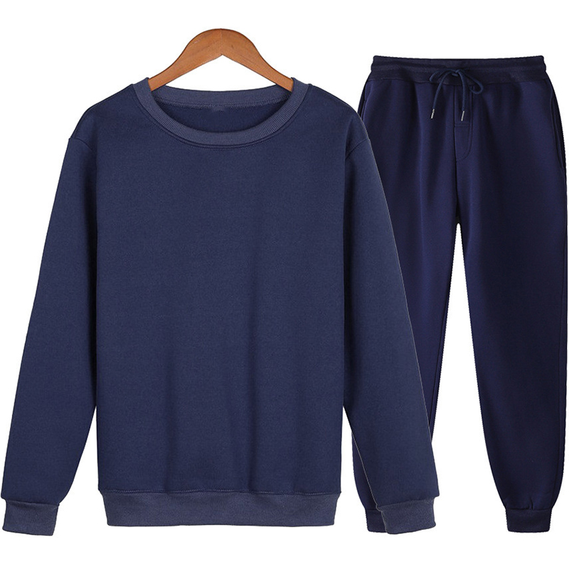 Classic Solid Color Crew Neck Sweatshirt Set