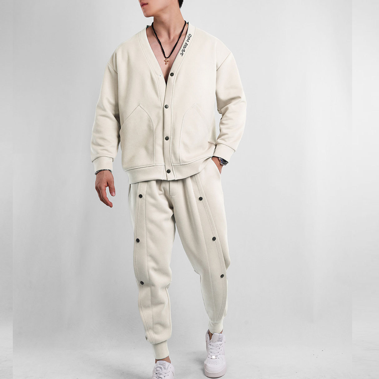 V-Neck Sweatshirt And Sweatpants Suit