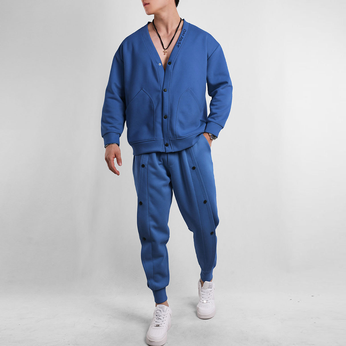 V-Neck Sweatshirt And Sweatpants Suit