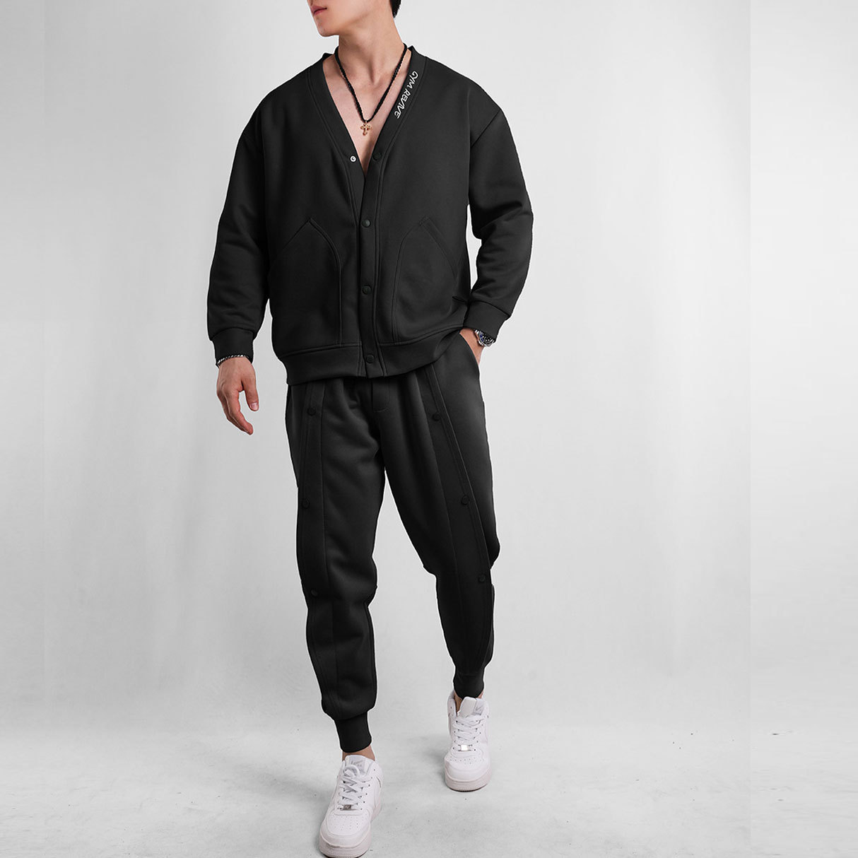 V-Neck Sweatshirt And Sweatpants Suit