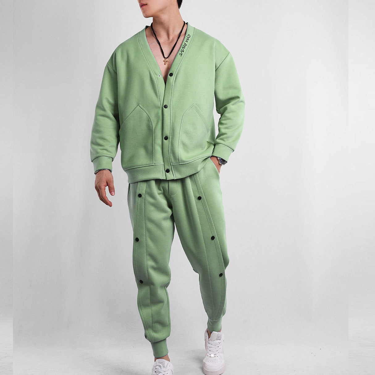 V-Neck Sweatshirt And Sweatpants Suit