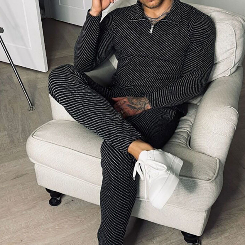 Textured Printed Long Sleeved Polo Shirt Sports Suit