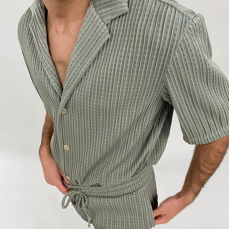 Short Sleeve Shirt+Stripe Shorts Casual Sets