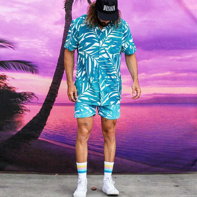 Summer Casual Beach Print Shirt + Shorts Two-Piece Set
