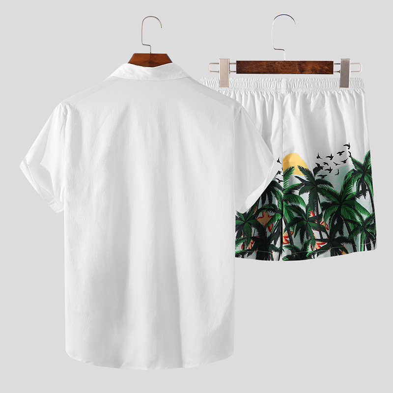 Beach Short-sleeved Shirt + Printed Shorts Casual Suit
