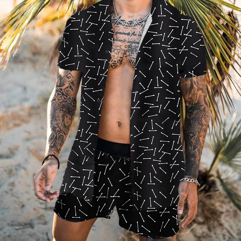 Men's Beachwear Shirt + Hawaiian Shorts Casual Set