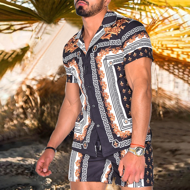 Short-sleeved Shirt + Printed Shorts Casual Two-piece Suit