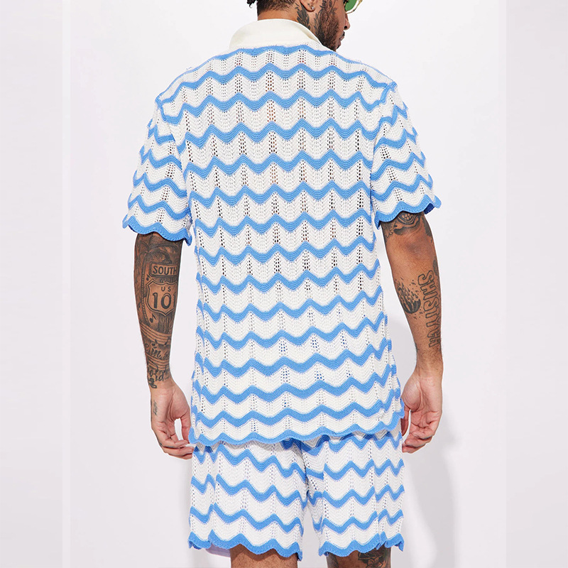 Fashion Lapel Shirt + Water Ripple Shorts Casual Two-piece Set