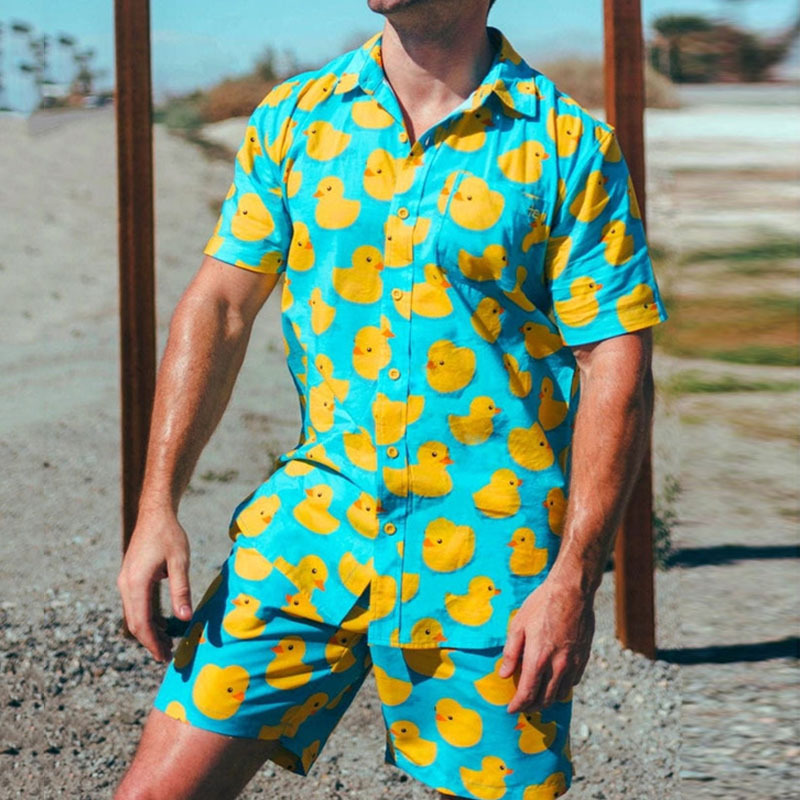 Hawaiian Men's Short Sleeve Shirt + Beach Shorts Vacation Print Set