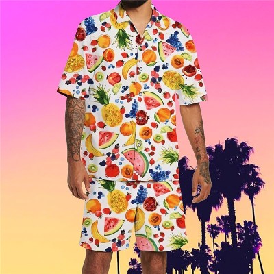 Fashion New Casual Fruit Print Shirt + Beach Shorts Set