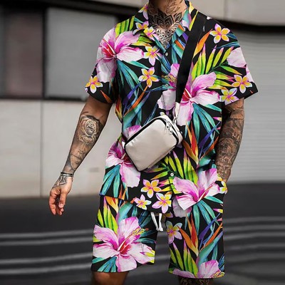 Palm Tree Print Short-sleeved Shirt + Shorts Fashion Casual Suit
