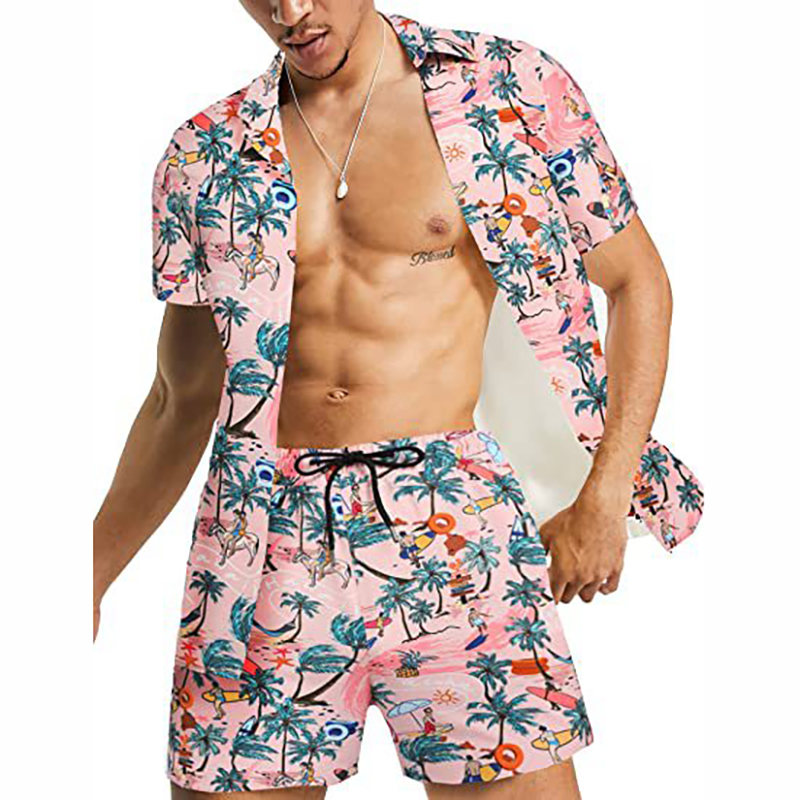 Luxury Casual Button Down Short Sleeve Hawaiian Shirt Set