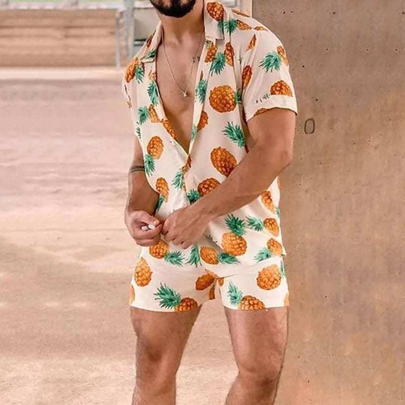 Pineapple Print Hawaiian Floral Shirt Set