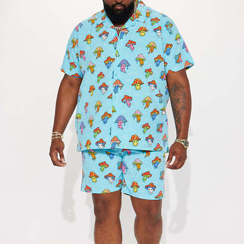Mushroom Skull Print Short-sleeved Shirt + Shorts Set