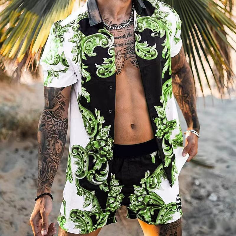 Casual Short Sleeve Shirt + Shorts Beach Set