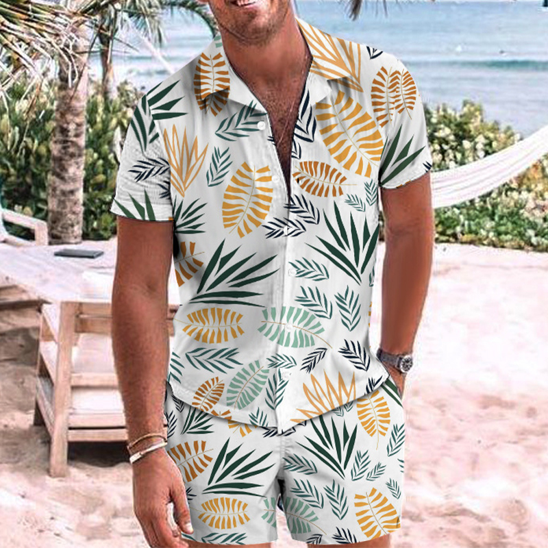 3D Beach Print Casual Short Sleeve Shirt Set