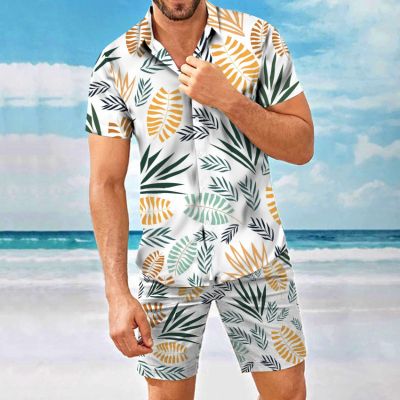 3D Beach Print Casual Short Sleeve Shirt Set