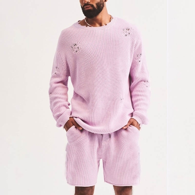 Ripped Knitted Sweater + Shorts Casual Set