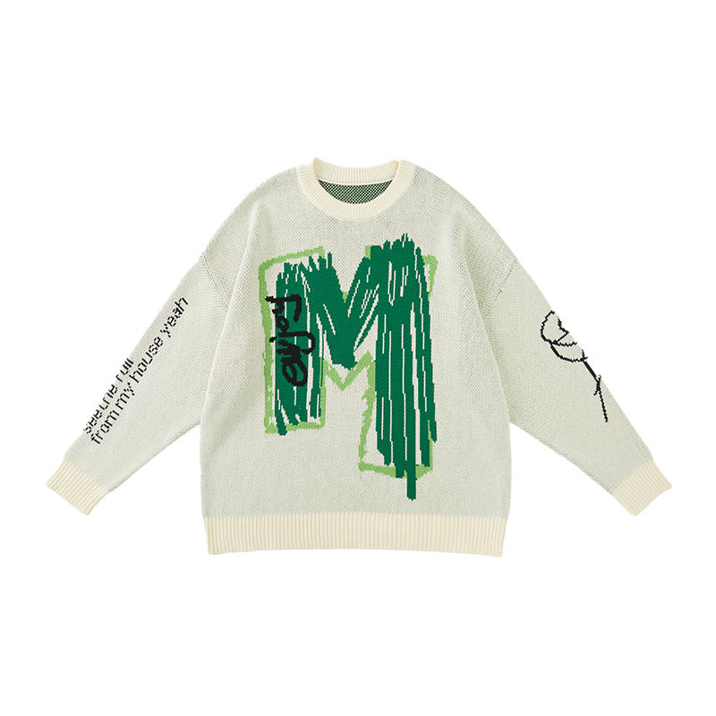 Painted Letter Print Knitted Sweater