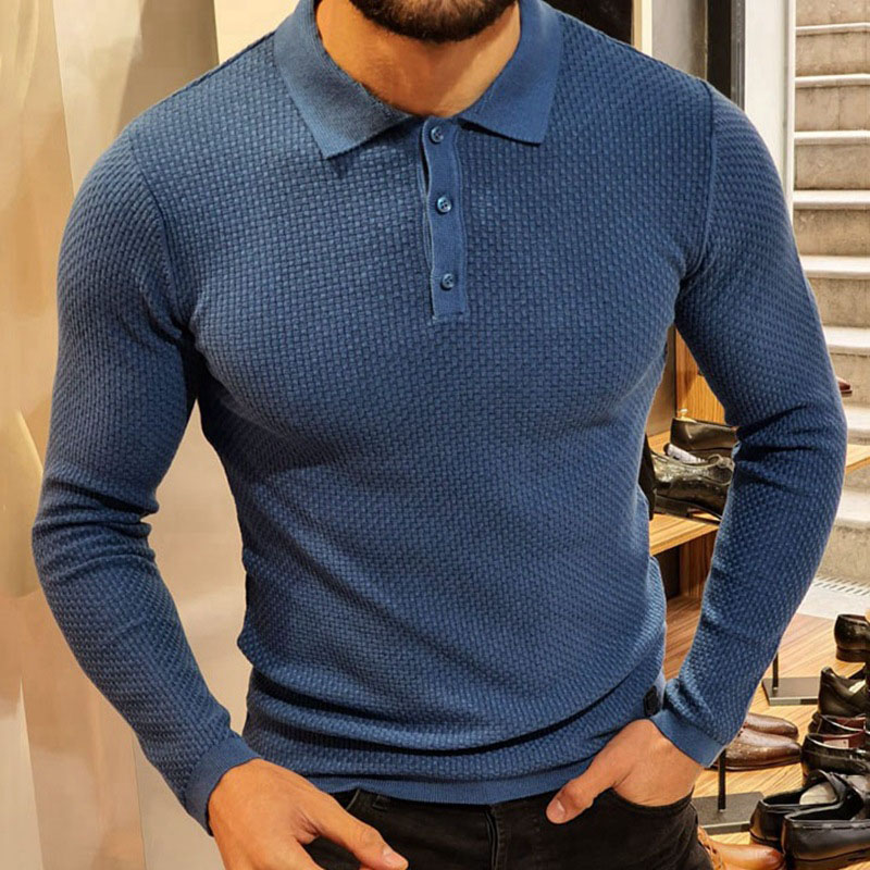 Men's Solid Casual Polo Knit Sweater