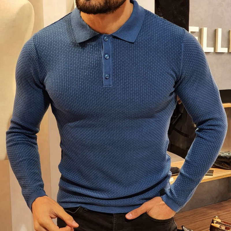 Men's Solid Casual Polo Knit Sweater