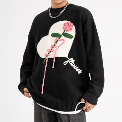 Three-dimensional Rose Embroidered Sweaters
