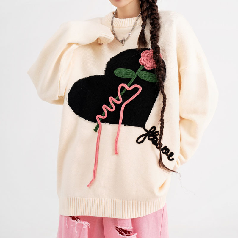 Three-dimensional Rose Embroidered Sweaters