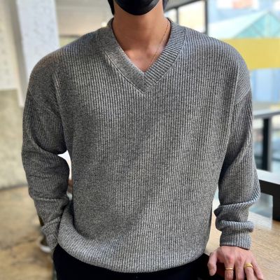 V-neck Trend Solid Color Knitted Casual Sweater
