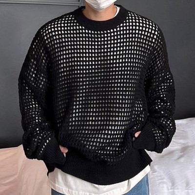 Fashion Youth Pullover Long Sleeve Mesh Hollow Sweater