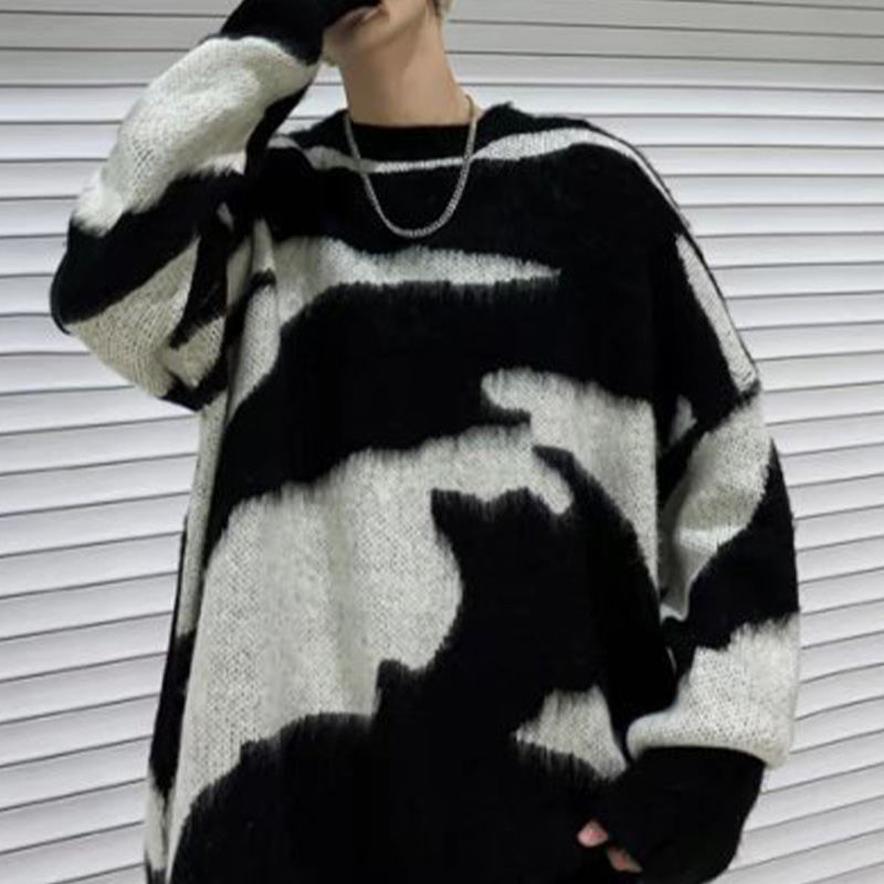 Round Neck Cow Pattern Slouchy Sweater