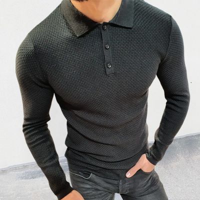 Knit Slim Shirt Collar Long Sleeve Sweater