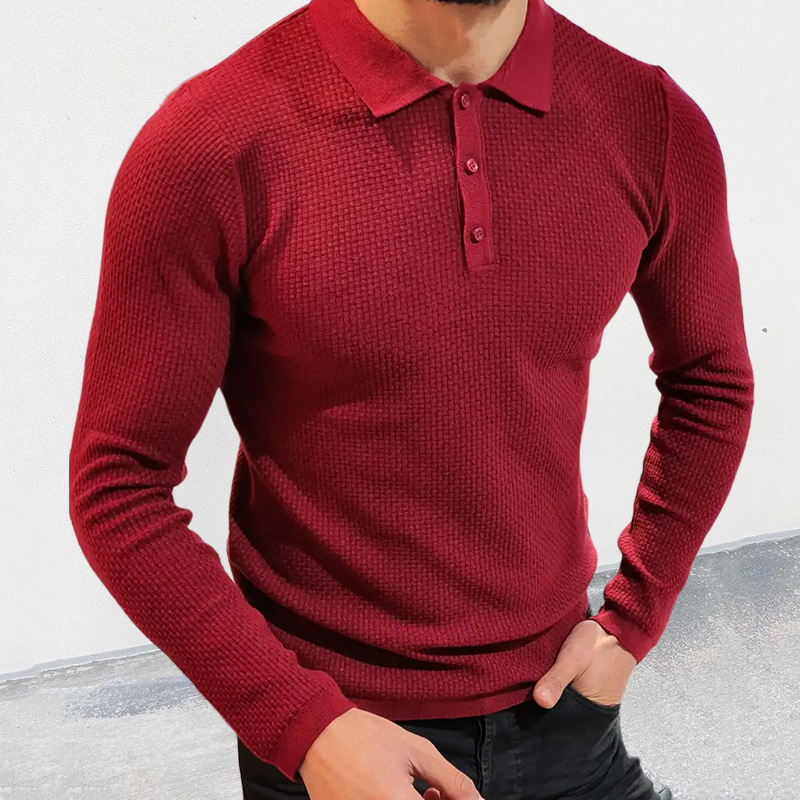 Knit Slim Shirt Collar Long Sleeve Sweater