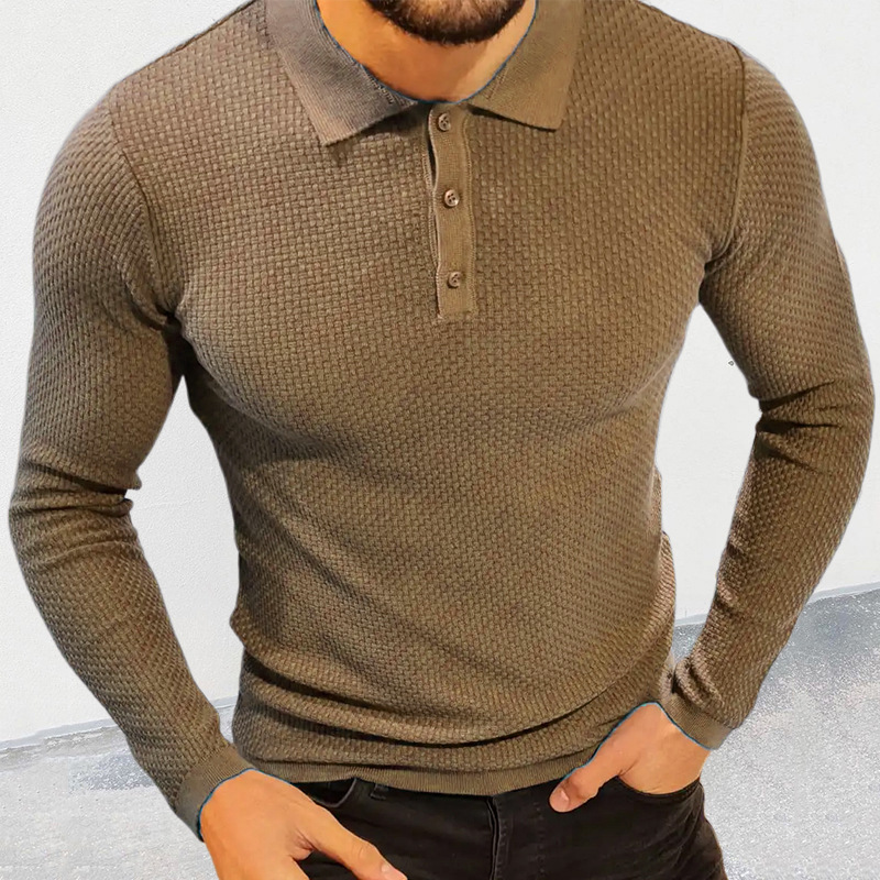 Knit Slim Shirt Collar Long Sleeve Sweater