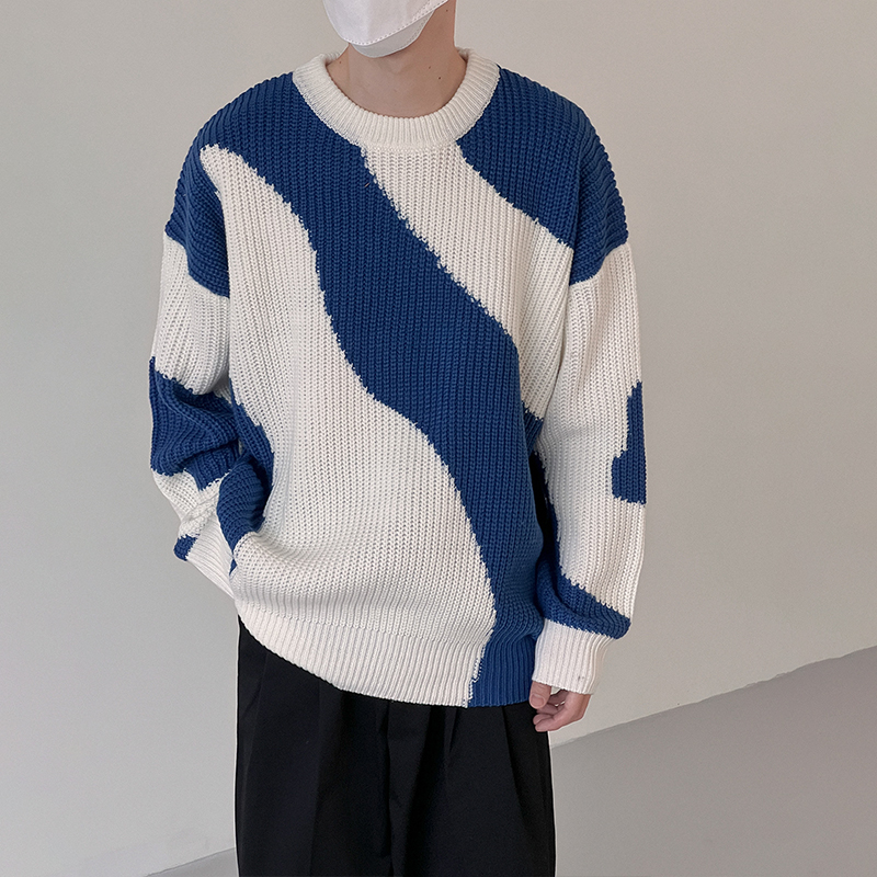 Cow Color Block Knit Pullover