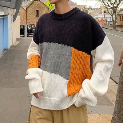 Crew Neck Contrast Knit Sweater
