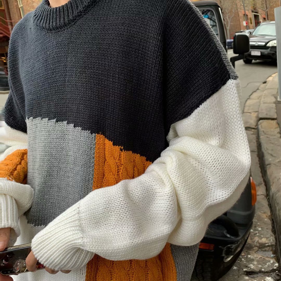 Crew Neck Contrast Knit Sweater