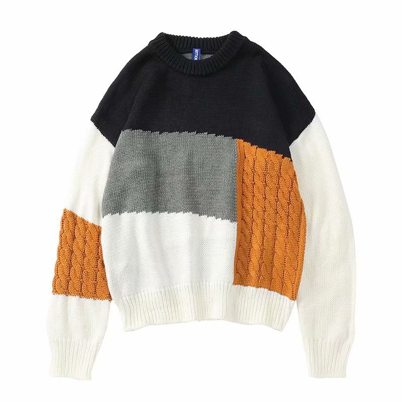 Crew Neck Contrast Knit Sweater