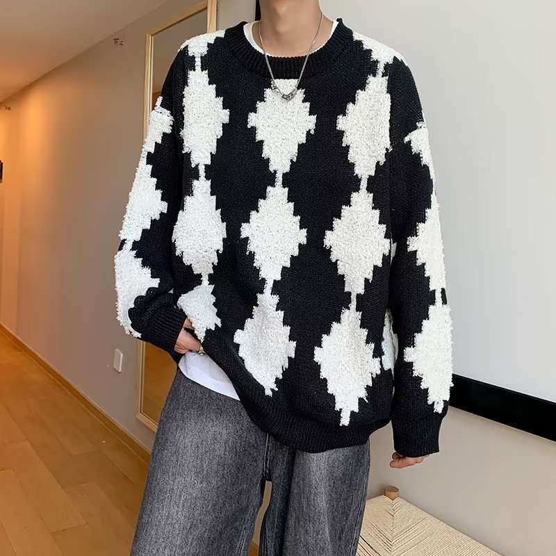 Japanese Casual Diamond Knitted Sweater