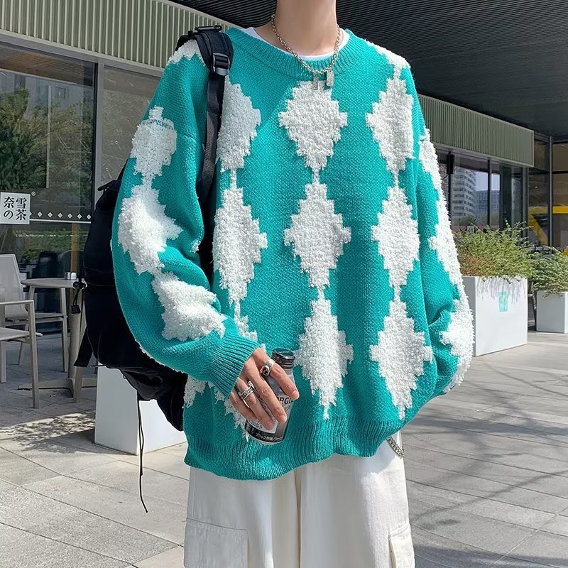 Japanese Casual Diamond Knitted Sweater