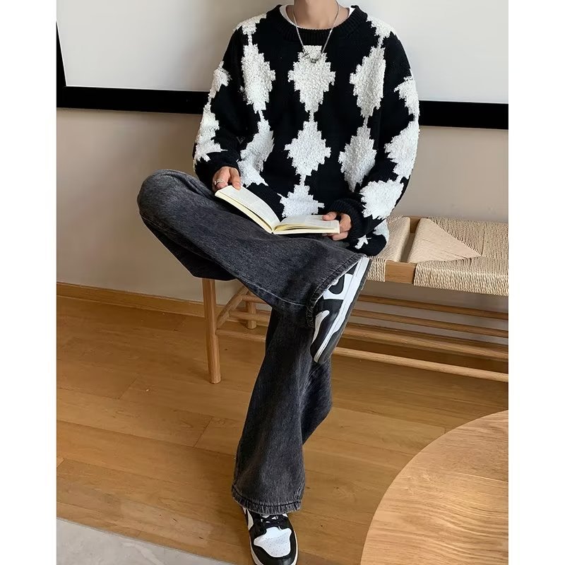 Japanese Casual Diamond Knitted Sweater