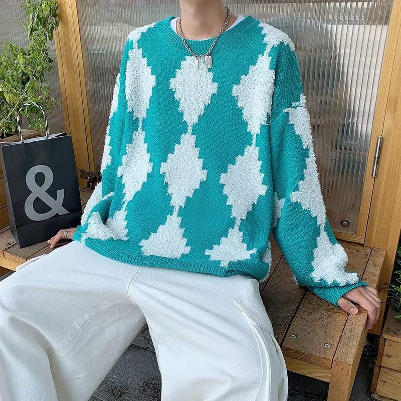 Japanese Casual Diamond Knitted Sweater